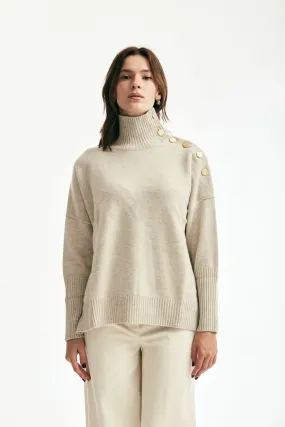 Maglia over collo alto panna 