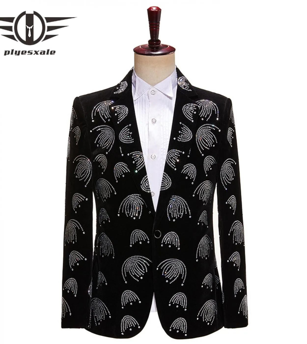 Pyesxale Blazer di velluto nero di fascia alta per uomo Elegante giacca da giacca da ballo per performance sul palcoscenico con
