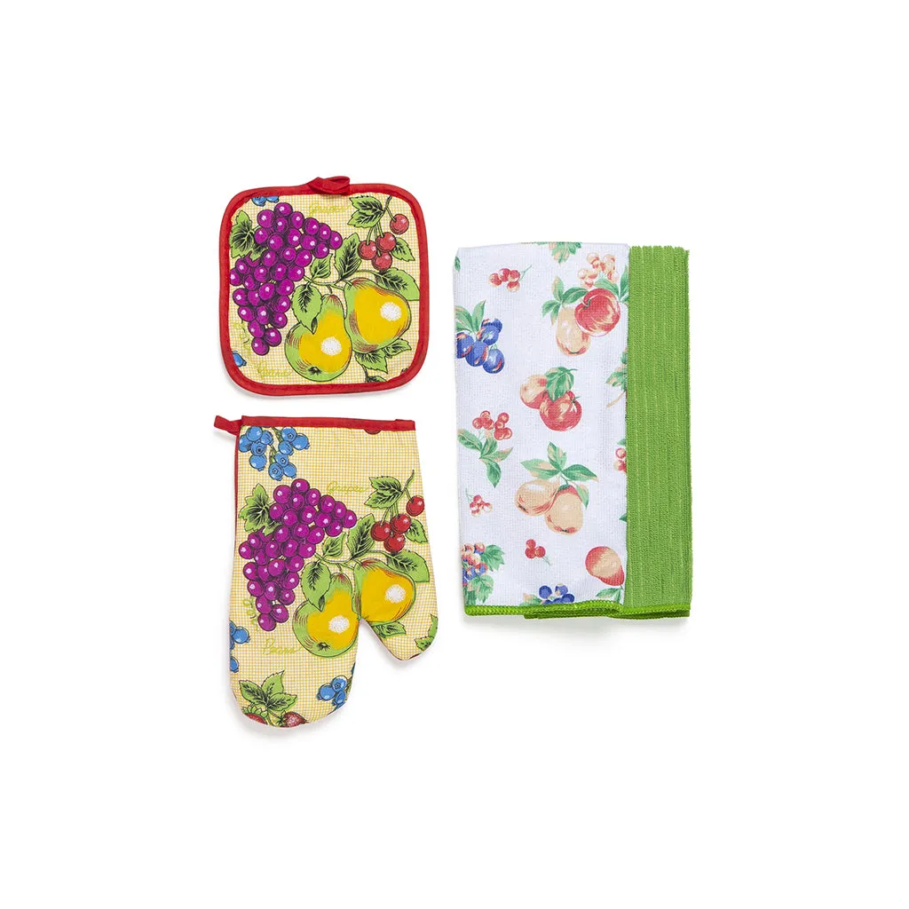 Set Guantone + Presina e Due Strofinacci Microfibra Pera