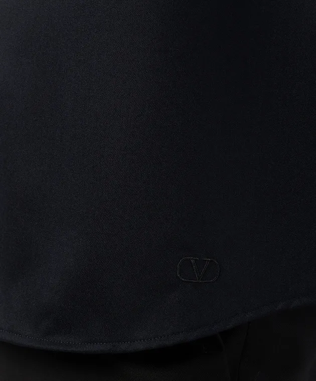 Valentino Camicia blu in lana e cashmere con ricamo logo 5V3AB764AD0